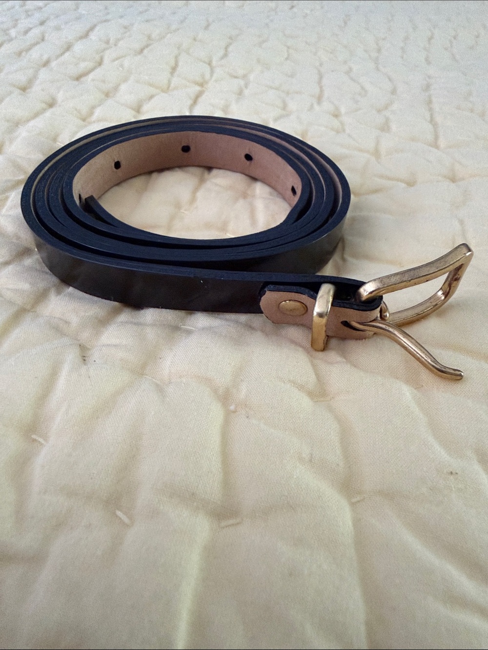 J. Crew Black Skinny Patent Leather Belt with Gold Buckle - Picture 1 of 5